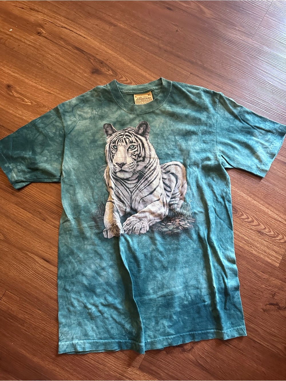 Y2K The Mountain teal Blue Tie-Dye T-Shirt with Tiger Print